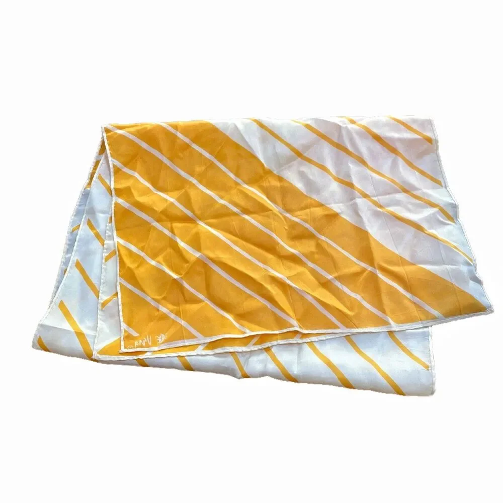 Vintage VERA Neumann Acetate Scarf Yellow White Geometric Japan Long Rectangle